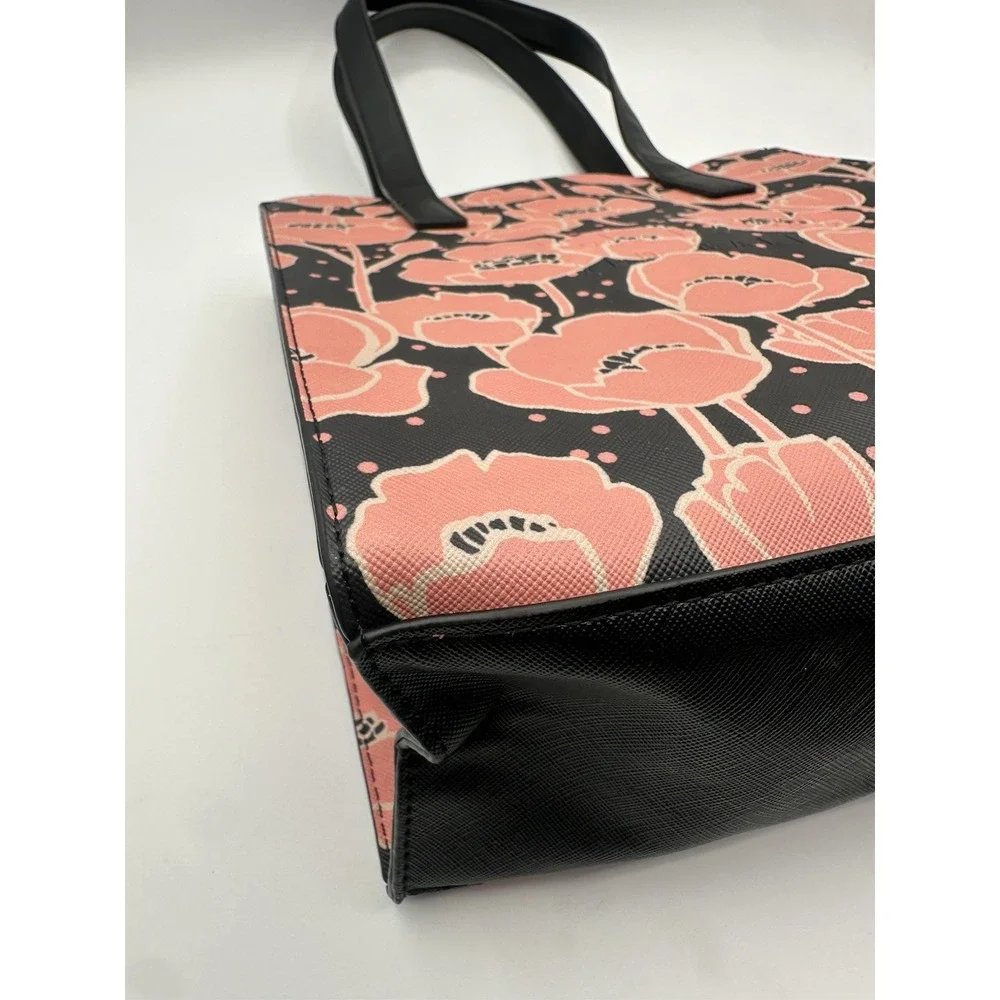 Ted Baker Popscon Floral Small Icon Tote Bag Black Pink Poppy Print